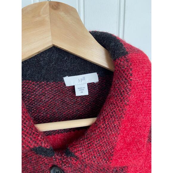 J. Jill Buffalo Plaid XS Petite Soft Wool Blend Sweater Shacket Button Front - Picture 2 of 5